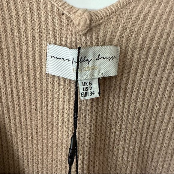 Never Fully Dressed ruffle cold shoulder wrap tie knitted midi dress in camel - Picture 7 of 8